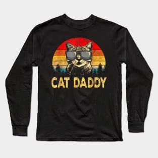 Mens Vintage Cat Daddy Funny Cat Lover Gift Cat Dad Fathers Long Sleeve T-Shirt
